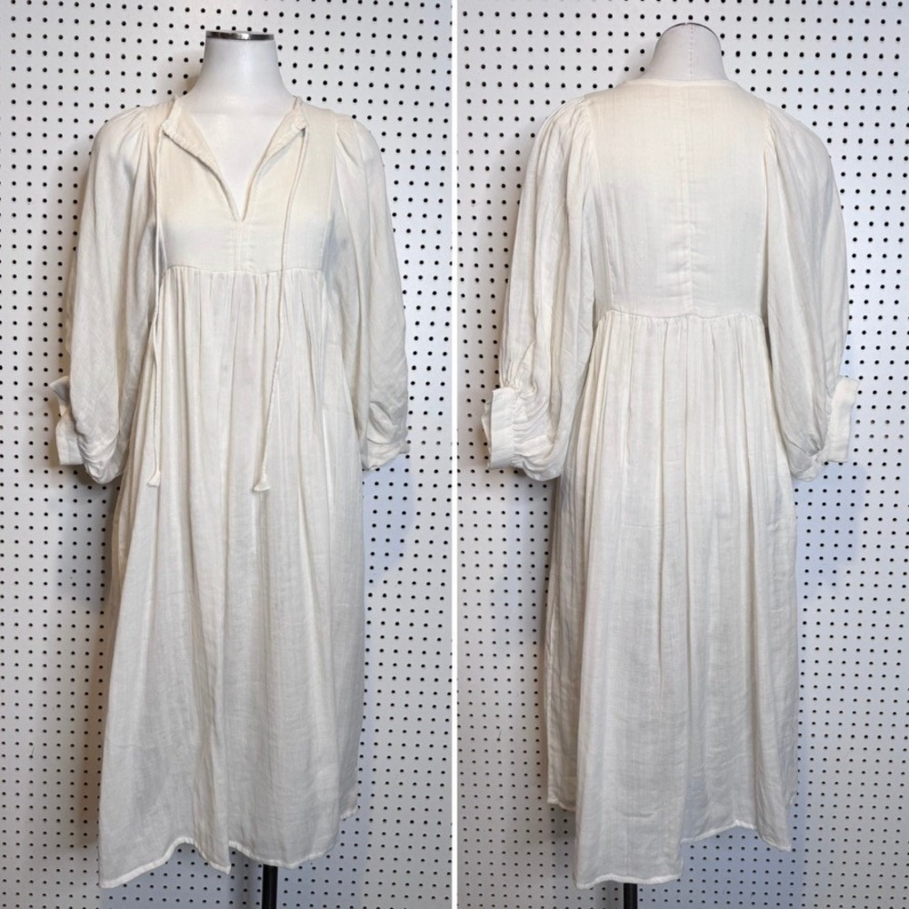 Daughters of India | NWT‎ Kyra Midi Dress Cream Cotton Gauze Boho Balloon Sleeve